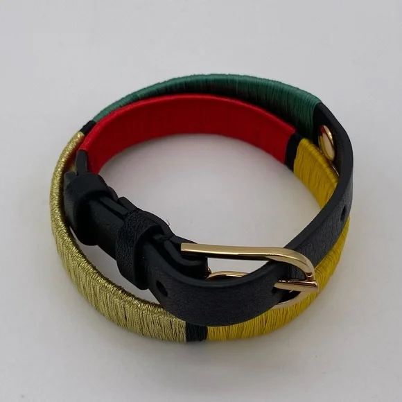 TORY BURCH Multi-Color Double-Wrap Navy Leather Logo Bracelet - Picture 5 of 5